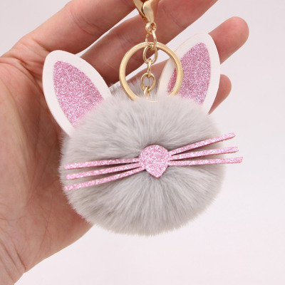Personalized Ears Kitten Beard Plush Cute Keychain Kitty Fur Ball Bag Automobile Hanging Ornament Alien Cat