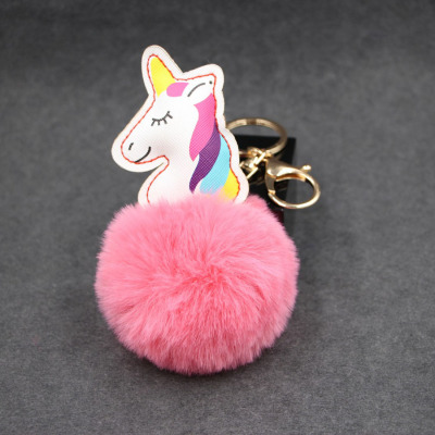 Cartoon Unicorn Fur Ball Keychain Personality Plush Fur Colorful Pony Women's Bag Pendant Accessories