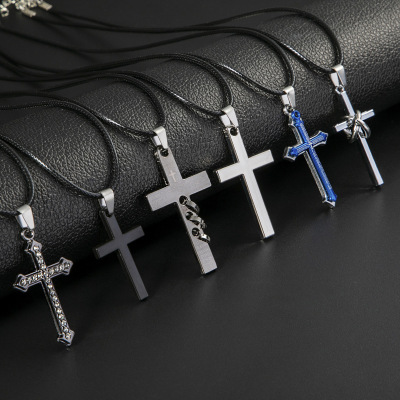 Men's Street Hip-Hop Necklace Jesus Cross Pendant Europe and America Cross Border Ornament Personality Religious Totem Necklace