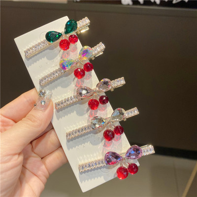 Cherry Barrettes Cute Mori Girl Side Clip Rhinestone Crystal Hairpin Bangs Clip Top Clip Duckbill Clip Zircon Clip