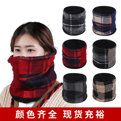 2024 Winter Thickened Velvet Padded Thermal Plaid Jacquard Knitted Stitching Fashion Scarf Scarf Head Cover Scarf Neck Scarf