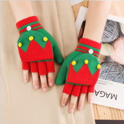 2021 Christmas New Half Finger Flip Gloves Factory in Stock Wholesale Christmas Gift Jacquard Knitted Gloves