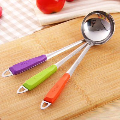 Stainless Steel Soup Ladle Colander Household Colorful Long Handle Soup Pot Soup Spoon Hanging Kitchen Cooking Ladel Hot Pot Spoon