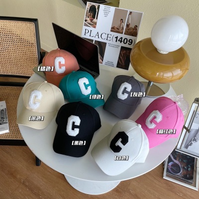 Hat Women's Korean-Style C Baseball Cap Internet Celebrity Ins Terry Letters Soft Peaked Cap Face-Looking Small Sun Hat