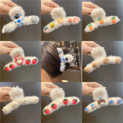 Little Man Plush Back Head Large Barrettes Hair Jaw Clip Shark Internet Celebrity Barrettes Headdress for Women