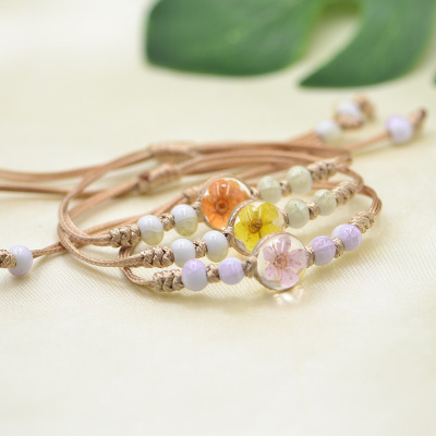 Jingdezhen Ceramic Glass Ball Dried Flower Plant Real Flower Woven Bracelet Snow Flower Beads Lace Flower Simple Female Student