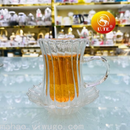 Vertical Double-Layer Glass Cup and Saucer 
