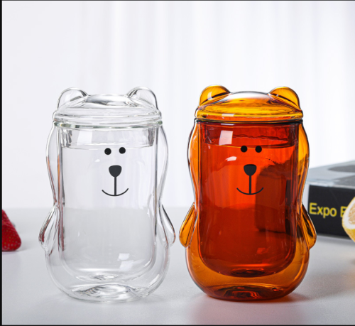 creative cute cartoon double layer glass cup heat-resistant double-layer coffee cup juice milk glass