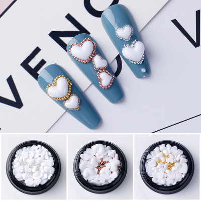 Nail Ornament White Heart Shape Nail Rhinestone Sticking Special-Shaped Peach Heart Multi-Color Steel Ball round Pearl Set Material Box
