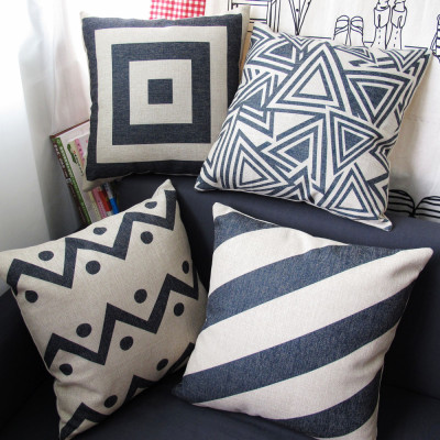 Nordic Retro Simple Modern Black and White Geometry Graphic Striped Cotton Linen Pillow Sofa Cushion Cover Ins Cafe