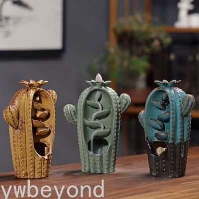 Ywbeyond Home Decoration Ceramic Censer Stand Waterfall Cactus Backflow Incense Burner holder