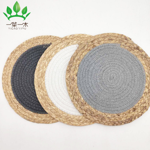 factory direct sales gourd straw placemat straw woven heat proof mat round placemat coasters potholder creative double stitching cotton string placemat