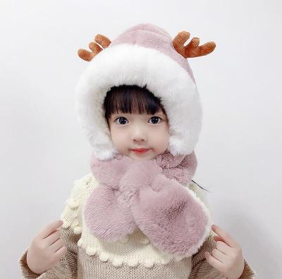 Winter Children's Hat Scarf Integrated Boys and Girls Thickened Warm Plush Cute Baby Antlers Earmuffs Hat Children