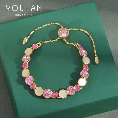Korean Style Fashion Micro Inlay Shell Pink Zircon Pull Bracelet Women's High-Grade Exquisite Light Luxury Bracelet Source Factory