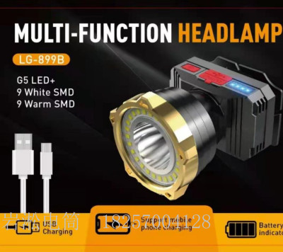 Plastic Lightweight Headlamp Multi-Light Source LED Lamp USB Rechargeable Headlamp