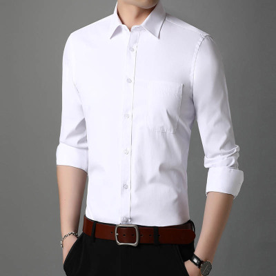 2021 Spring New Men's Shirt Solid Color Long-Sleeved Shirt Non-Ironing Regular Cotton Business Formal Wear Shirt Men