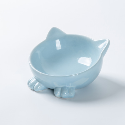 Cat Bowl Ceramic High Foot Pet Bowl Oblique Mouth Cat Basin Animal Easy to Clean Cute Ceramic Pet  Pet Bowl