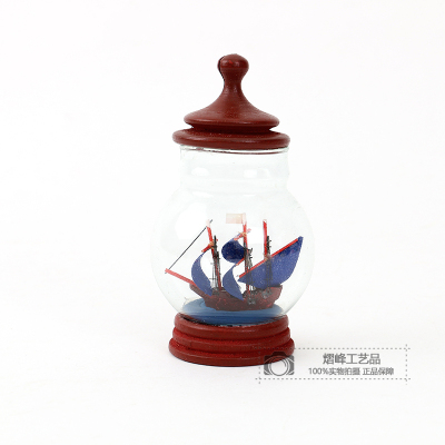 Boat Features in the Bottle Folk Crafts Decoration Sailing Boat Glass Drift Bottles Smooth Sailing Black Pearl