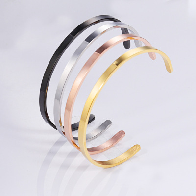 1.8mm Thin 4mm Wide Stainless Steel C- Type Open-Ended Bracelet Light Plate Can Carve Writing Bracelet 63mm