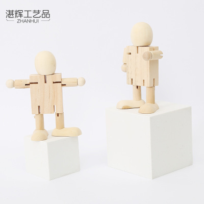 DIY White Body Wooden Robot Deformation Puppet Graffiti Variety Puppet Wood crafts