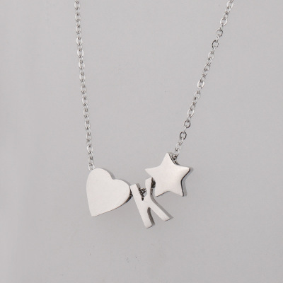 Spot Stainless Steel Mirror Polished Love Star Letter Pendant Necklace Simple Fashion Girlfriends Short Clavicle Chain