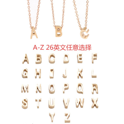 8mm 26 English Letters Necklace Stainless Steel Rose Gold A- Z Letters Beads Pendant Necklace