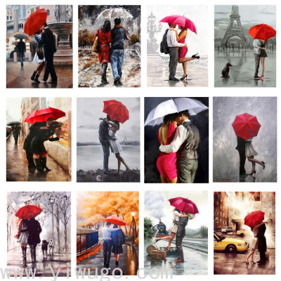 Russia Hot Selling Foreign Trade Export DIY Digital Oil Painting E-Commerce Hot-Selling Product Couple Umbrellas