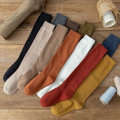 Long Socks Women's Tube Socks Autumn and Winter Solid Color Mid-Length White JK Calf Socks Black Thigh Highs Knee Length Socks Student