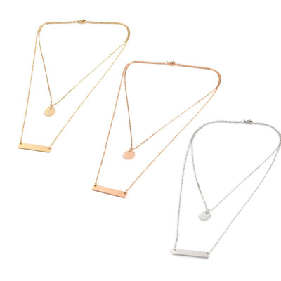 Mirror Stainless Steel Bar Long Glossy Small round Slice Double Layer Necklace European and American All-Matching Fashion Level Necklace