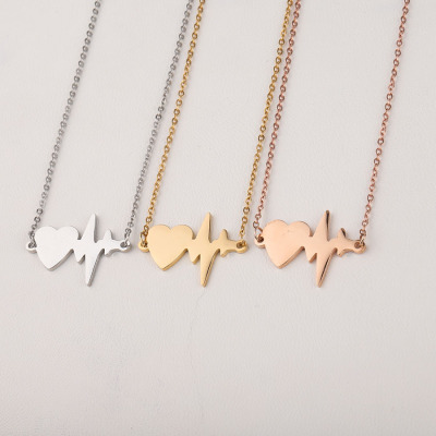 Stainless Steel Love ECG Pendant Necklace Heart Love Heart Lightning Couple Heartbeat Frequency Clavicle Chain