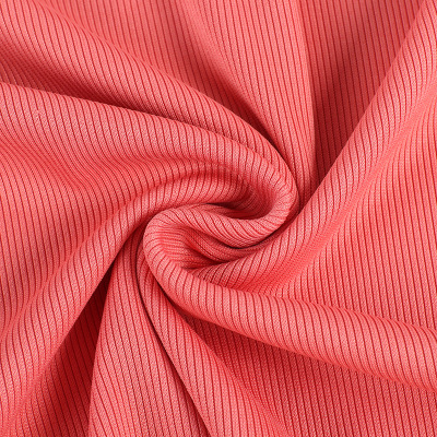 Polyester Ammonia Elastic 2*2 Tailor round Machine Rib Dyed Cloth 280G Cuff Neckline Sunken Stripe Thread Knitted Fabric