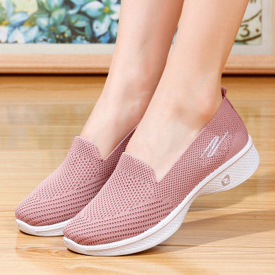2020 Spring Flying Woven Shoes Soft-Soled Mesh Surface Casual Shoes Stylish Mom Shoes Breathable Cross-Border Women's Shoes One Piece Dropshipping