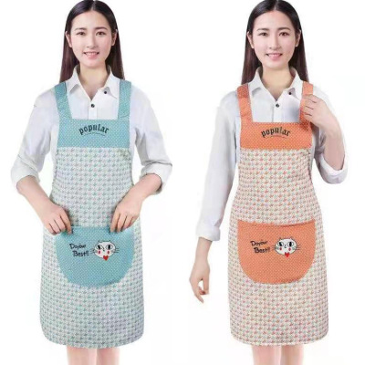 Cotton and Linen Suspender Apron Windmill Kitten Sleeveless Apron Korean Strap Kitchen Cleaning Housework Apron