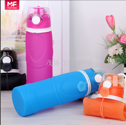 outdoor travel environmental protection silicone water bottle