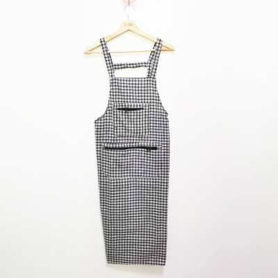 Lengthened Zipper Apron Cotton Apron Plaid Sleeveless Apron Kitchen Household Cleaning