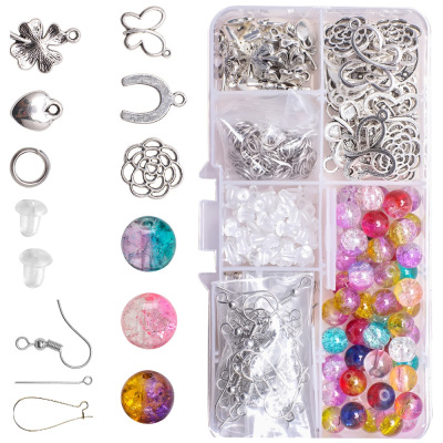 Cross-Border Boxed DIY Earrings Alloy Pendant Floral Crystal Beads Spacer Beads Ear Hook Accessories Material Box Wholesale