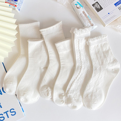 White Socks for Women Cute Japanese Style JK Socks Ins Trendy Summer Tube Socks Spring and Summer Thin Lolita Lace Socks