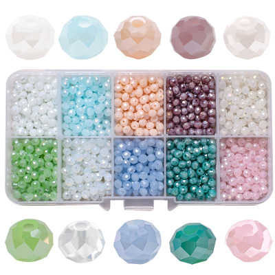Amazon Hot 10 Colors Boxed 4mm Wheel Flat Beads Porcelain Jade Electroplating AB Color DIY Handmade Ornament Scattered Beads Wholesale