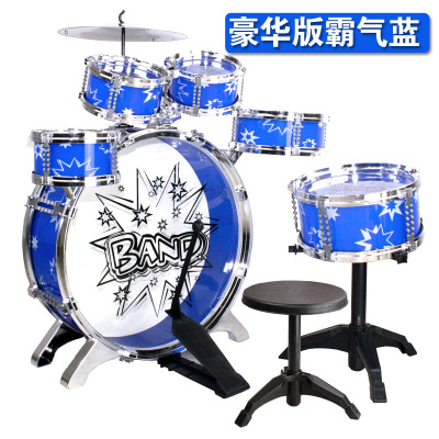 Children's Simulation Musical Instrument Educational Toy Drum Kit with Stool Set 6 Drums Toy Jazz Drum