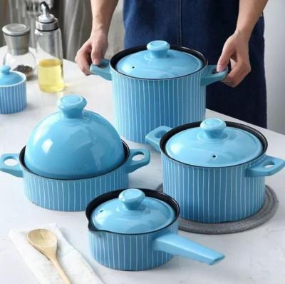 Ceramic Pot Open Fire Health Preservation Clay Pot Porridge Bouilli Household Saucepan Blues Soup Pot Casserole