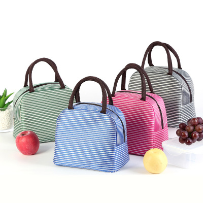 Customized Korean Style Portable Striped Lunch Bag for Students with Meals Lunch Box Bag Insulated Lunch Bag Thickened Aluminum Film Lunch Bag