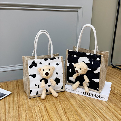 2021 Autumn Cute Bear Korean Women Bag Cartoon Student Western Style Portable Fashionable Cloth Bag Trendy Style