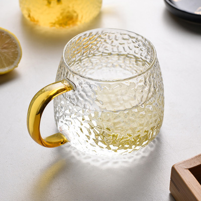 Borosilicate Glass with Handle Hammered Pattern Cup Household Juice Milk Glass High Temperature Resistant Glass Cup Tea Set