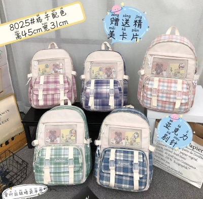 Bag Schoolbag Casual Backpack Plaid Backpack Junior High School Student High School Student Backpack