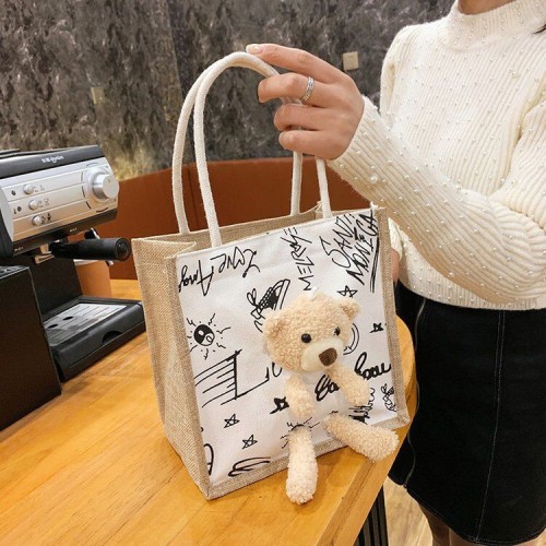 new fashion linen bear wrist bag ins internet celebrity fresh linen women‘s bag manufacturers small wholesale