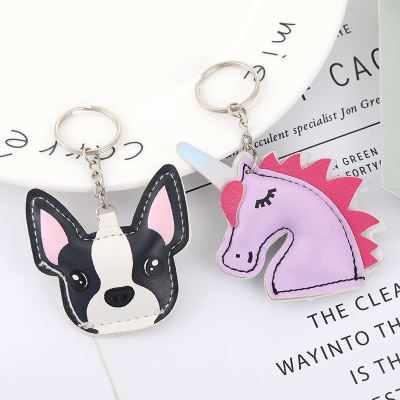 Cartoon Unicorn Puppy Key Chain PU Leather Unicorn Key Chain Artware Cartoon Puppy Car Key Ring