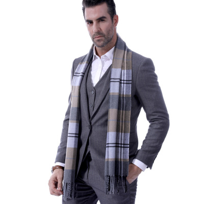 New Cashmere-like Men's Plaid Scarf Men's Korean-Style Tassel Thickened Warm Scarf Gift Promotional Products