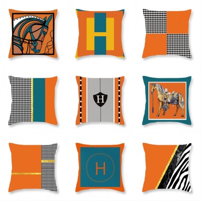 Nordic Entry Lux Style Orange Sofa Pillow Cases Simple Cushion Single-Sided Printed Pillows Goosen Set with Core