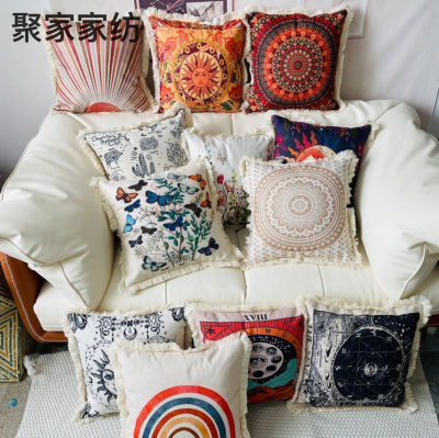 European and American Style Fashion Tassel Edge Printed Pillowcase Home Decoration Sofa Cushion Cover