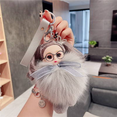 Barbie Plush Car Remote Control Key Pendant Exquisite Fashion Keychain Accessories Fox Fur Ball